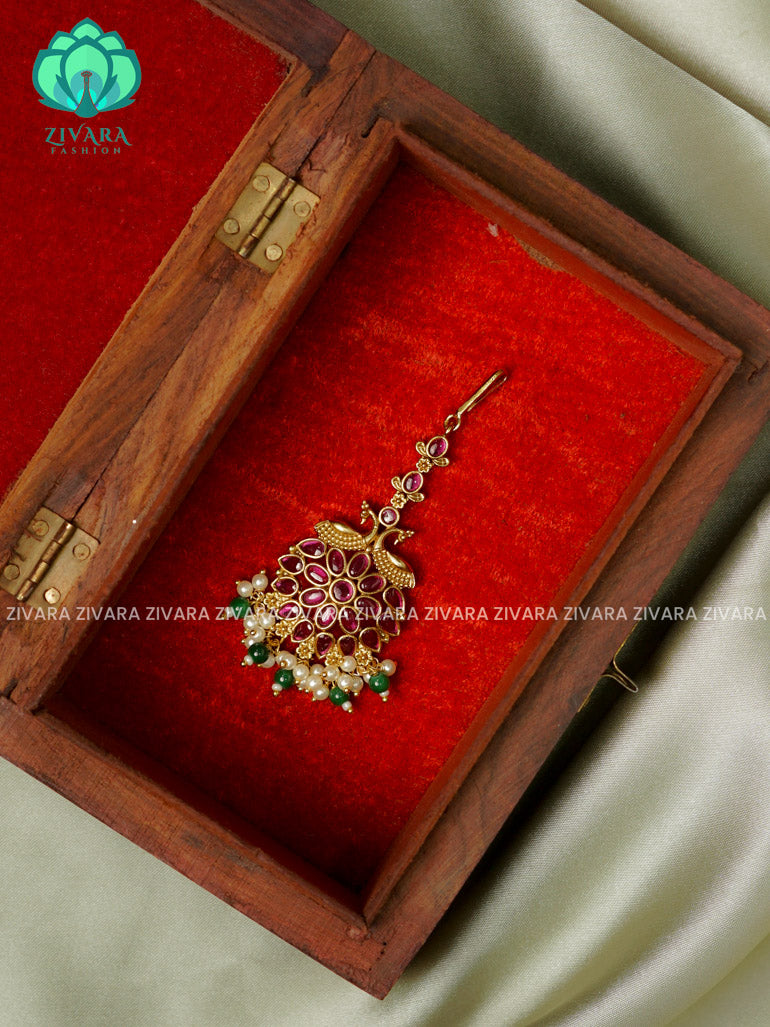 Temple style gold polish  - Bridal maang tikka, chutti- bridal head accessory- latest bridal collection - Zivara fashion