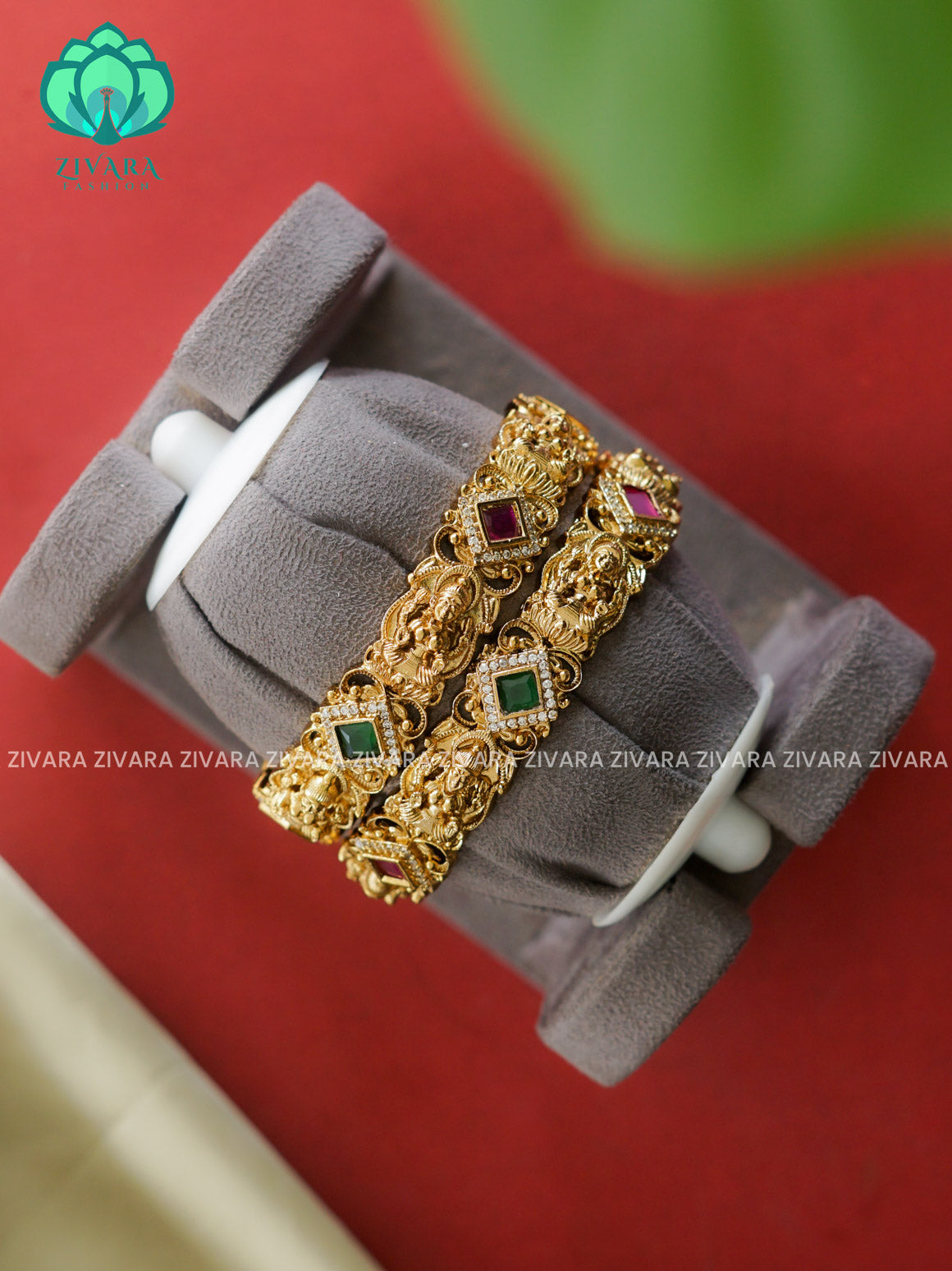 2 piece ANTIQUE VINTAGE TEMPLE bangles with cz stones-latest bangles collection -ZIVARA FASHION