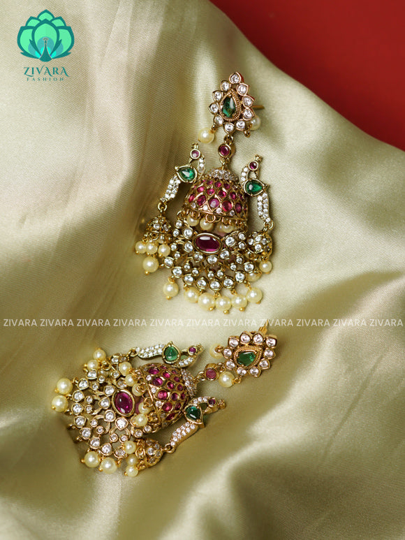 Very Big ad bridal double peacock jhumka - TRADITIONAL PREMIUM MATTE  polish JHUMKA- latest jewellery collection- zivara fashion