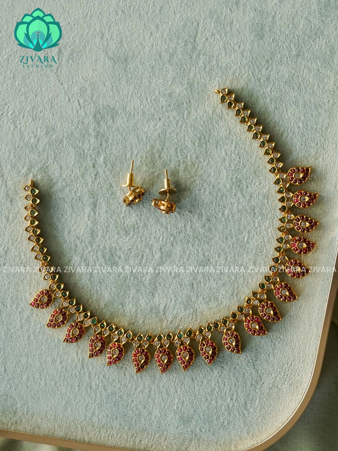 TRADITIONAL REAL KEMP MANGO NECKLACE WITH EARRINGS  Zivara Fashion