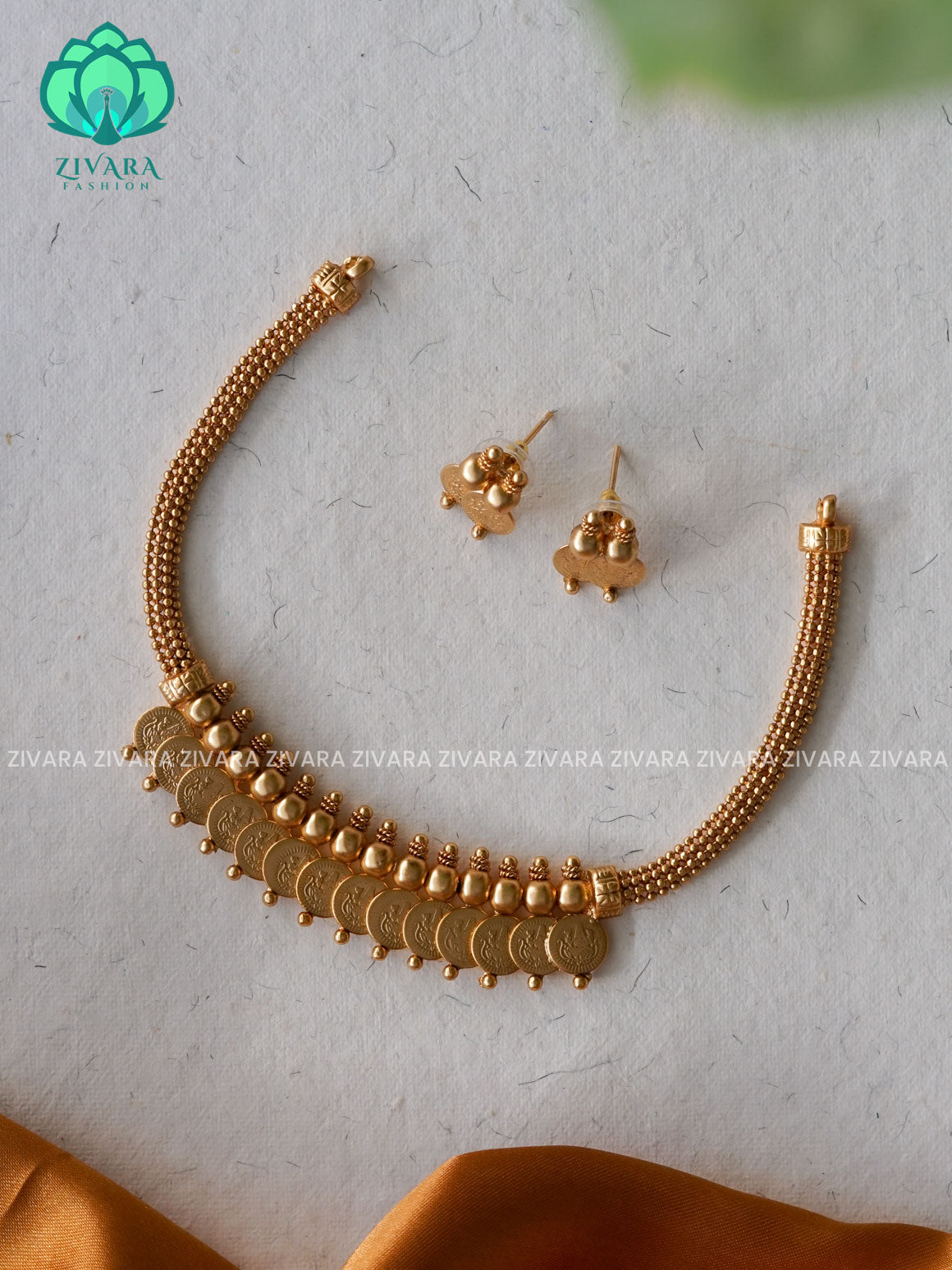 SIMPLE COIN NORMAL MATTE neckwear with earrings- Zivara Fashion- latest jewellery design