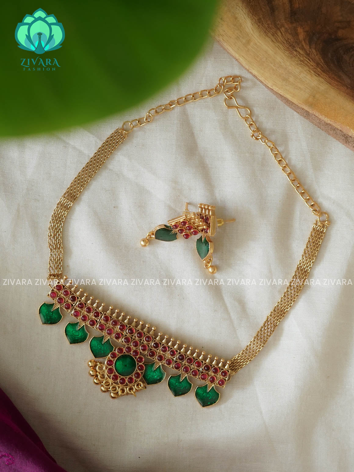 GREEN ENAMEL - Trending PALAKKAD choker with earrings-latest south indian jewellery