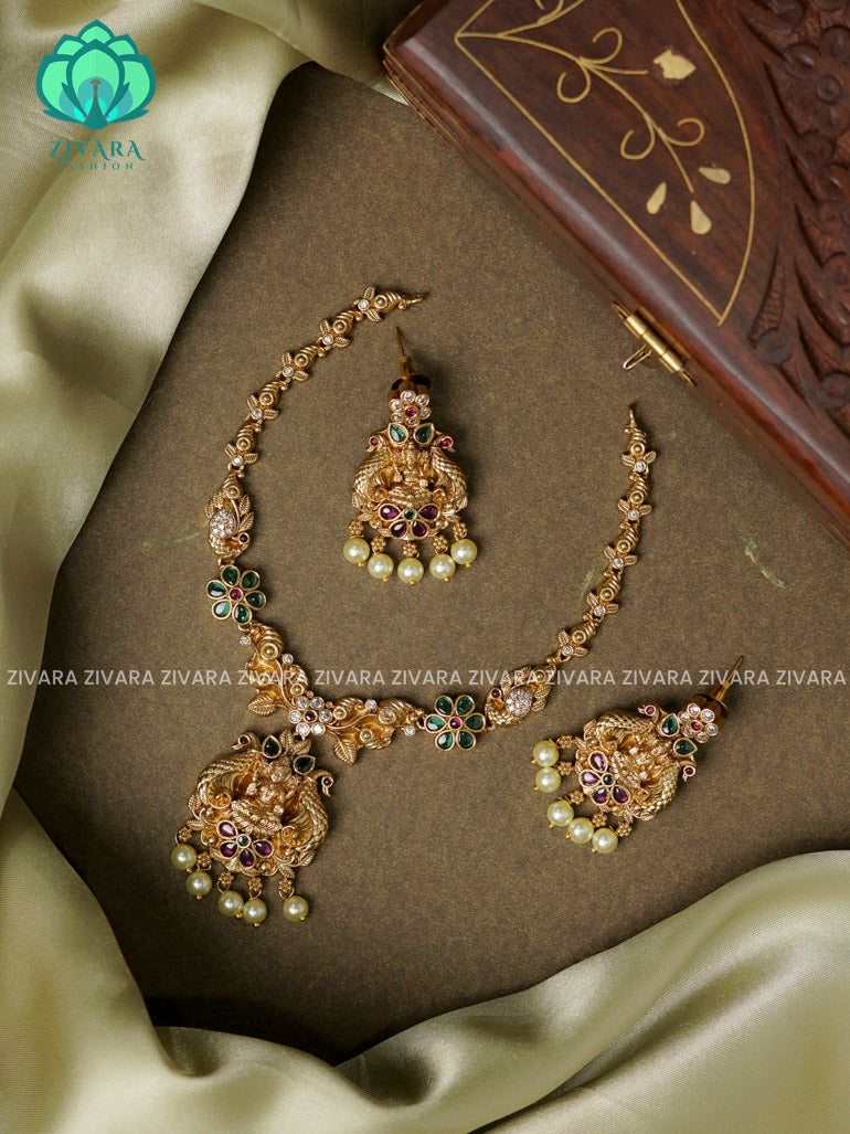 NAKSHI TEMPLE SIMPLE VINTAGE LOOK -Traditional south indian premium neckwear with earrings- Zivara Fashion- latest jewellery design.