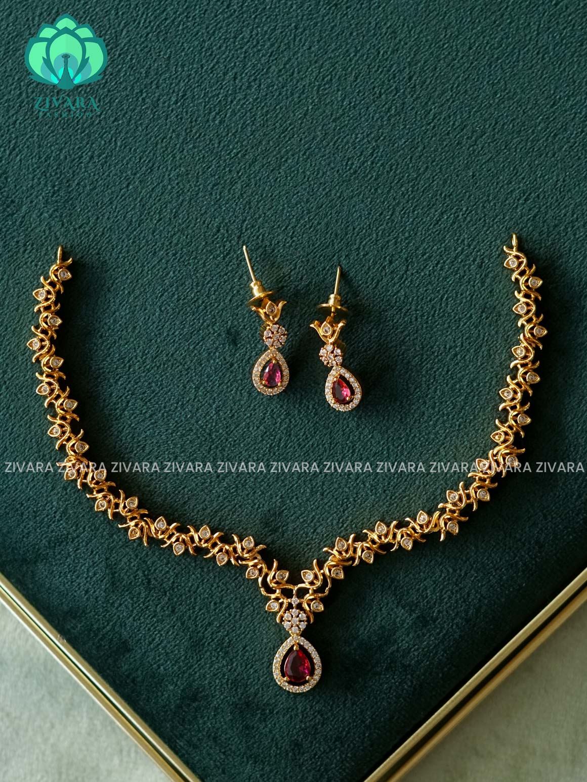 RUBY  Kanya - TEAR  SUBTLE POLISH stylish and minimal elegant neckwear with earrings- Zivara Fashion