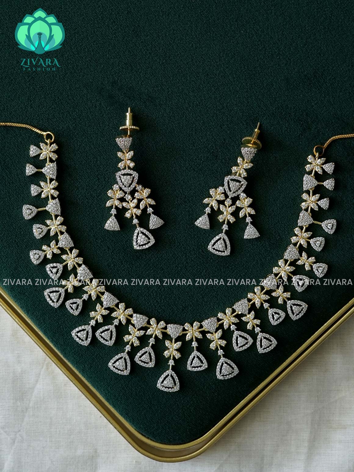 AD STONE  elegant neckwear with earrings - latest jewellery designs- Zivara Fashion