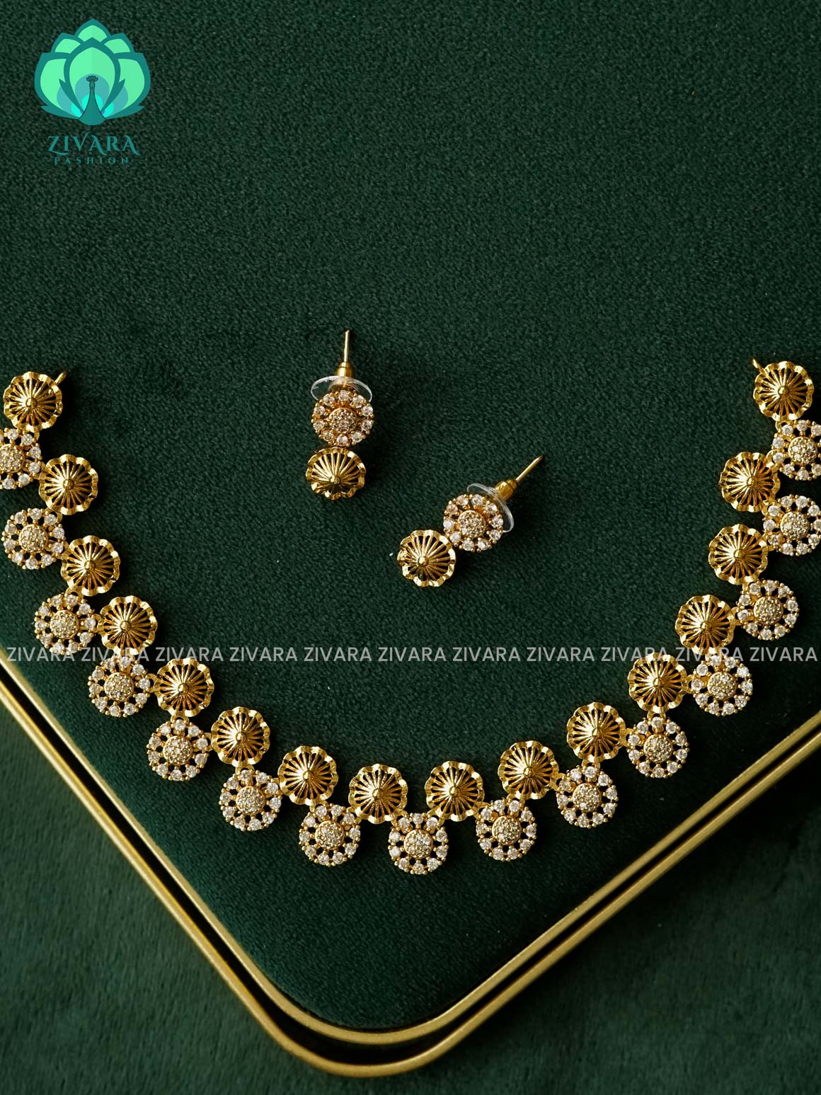 White stone fan - stylish and minimal elegant neckwear with earrings- Zivara Fashion