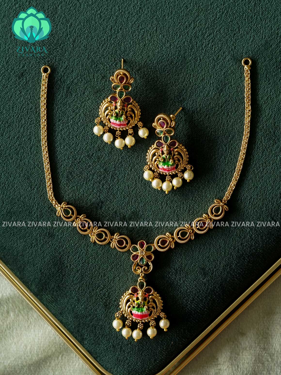 MADHURYA - SIMPLE LAKSHMI HANDPAINTED NECKWEAR - Traditional south indian premium neckwear without earrings- Zivara Fashion- latest jewellery design