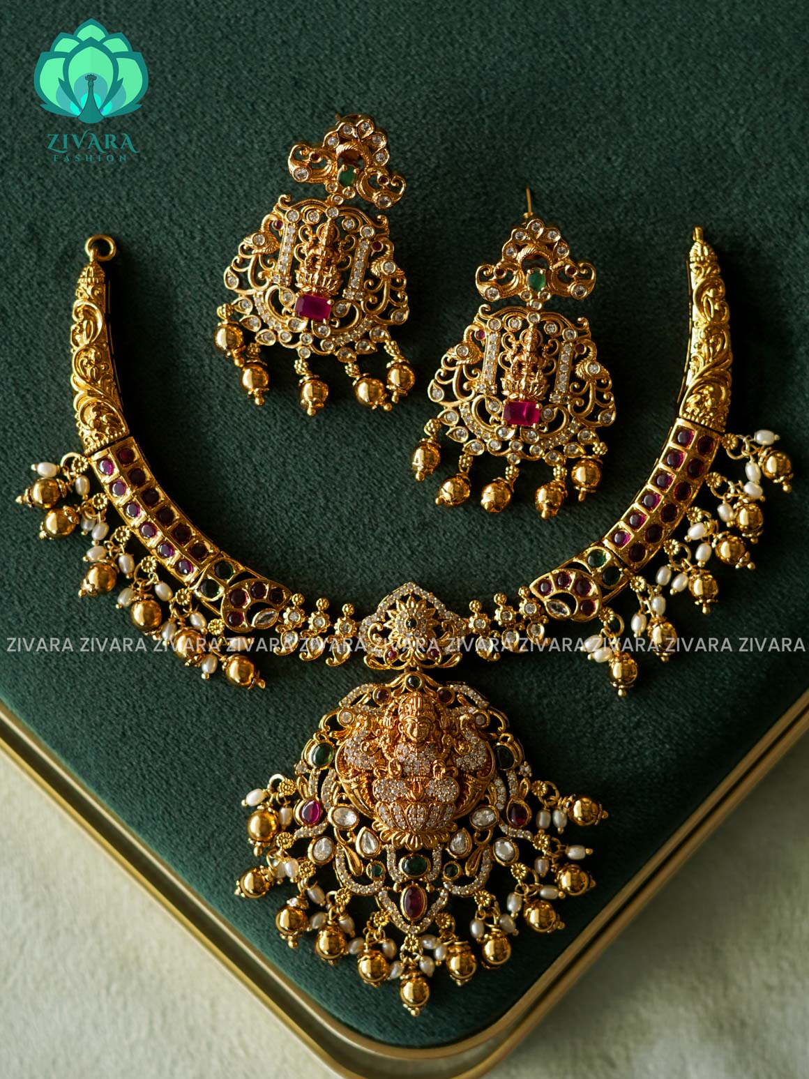 Akshayam- bridal temple  neckwear -Traditional south indian premium neckwear with earrings- Zivara Fashion- latest jewellery design
