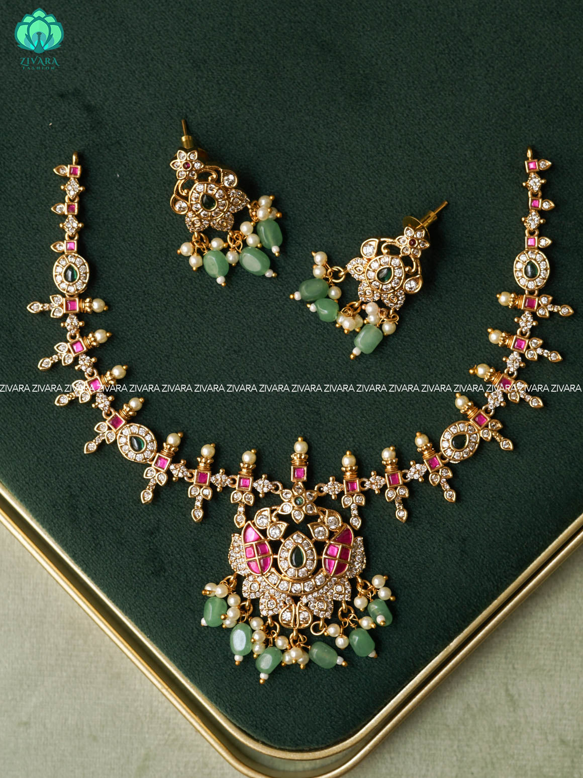 JADAVU- FLOWER NECKWEAR - Traditional south indian premium neckwear with earrings- Zivara Fashion- latest jewellery design