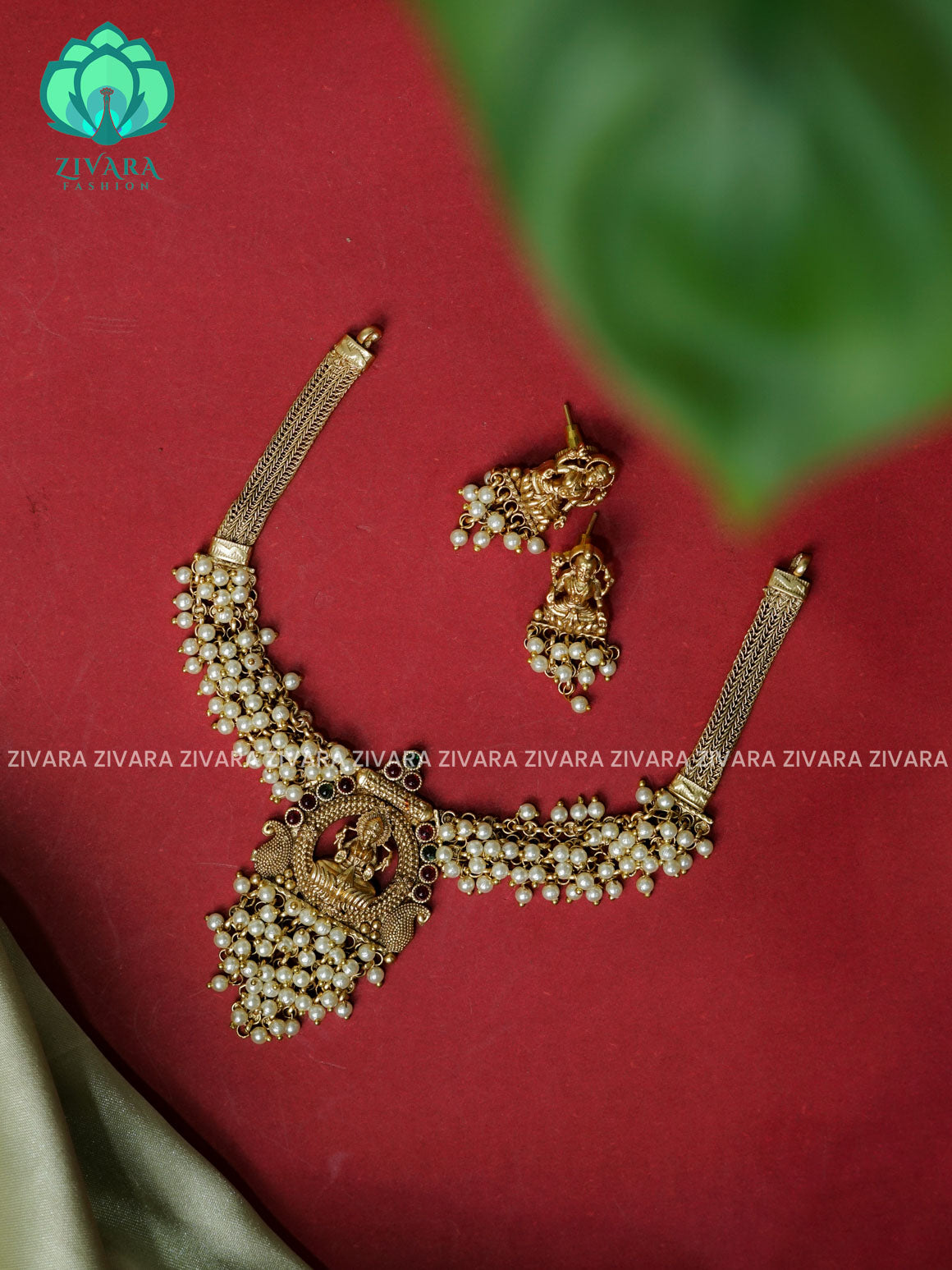 PEARL CLUSTER -Traditional south indian NORMAL MATTE neckwear with earrings- Zivara Fashion- latest jewellery design.