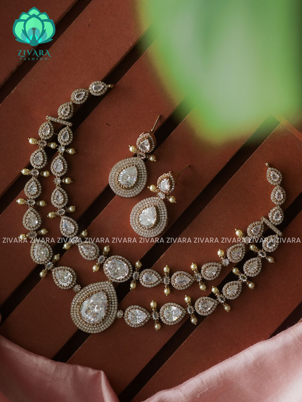 WHITE  - TEAR  - Ultra premium victoria finish polish trending neckwear collection- bridal collection- Zivara Fashion