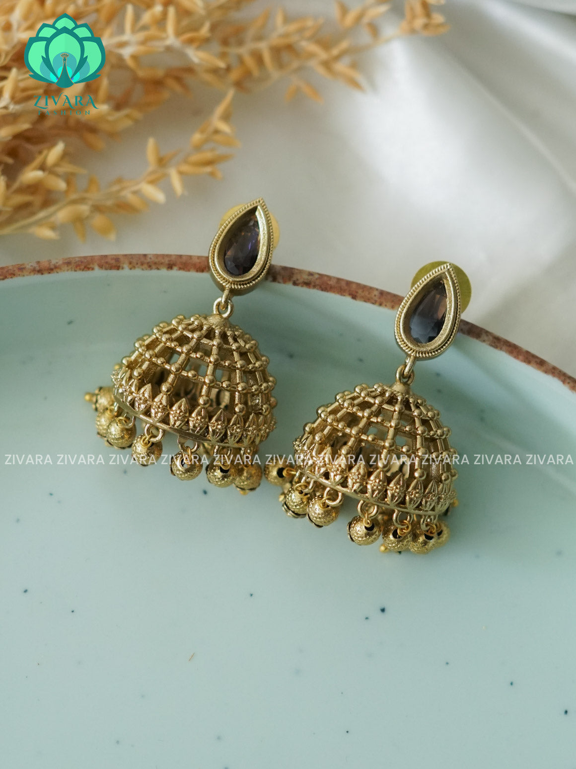 PURPLE VINATGE TEAR TRADITIONAL PREMIUM MATTE  polish JHUMKA- latest jewellery collection- zivara fashion