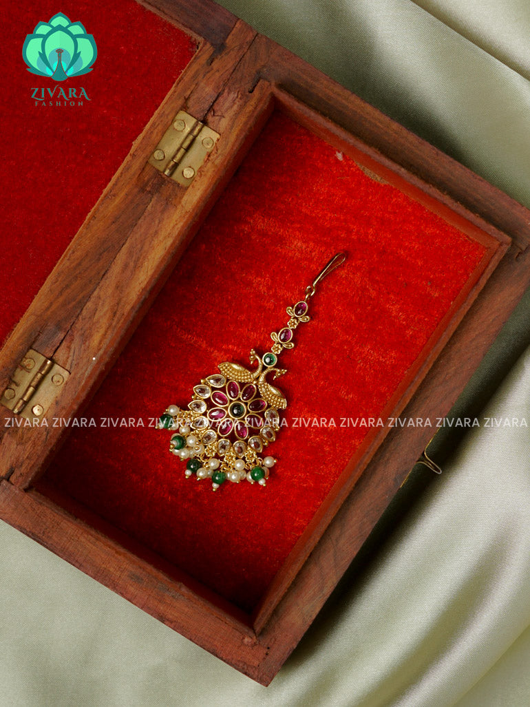 Temple style gold polish  - Bridal maang tikka, chutti- bridal head accessory- latest bridal collection - Zivara fashion