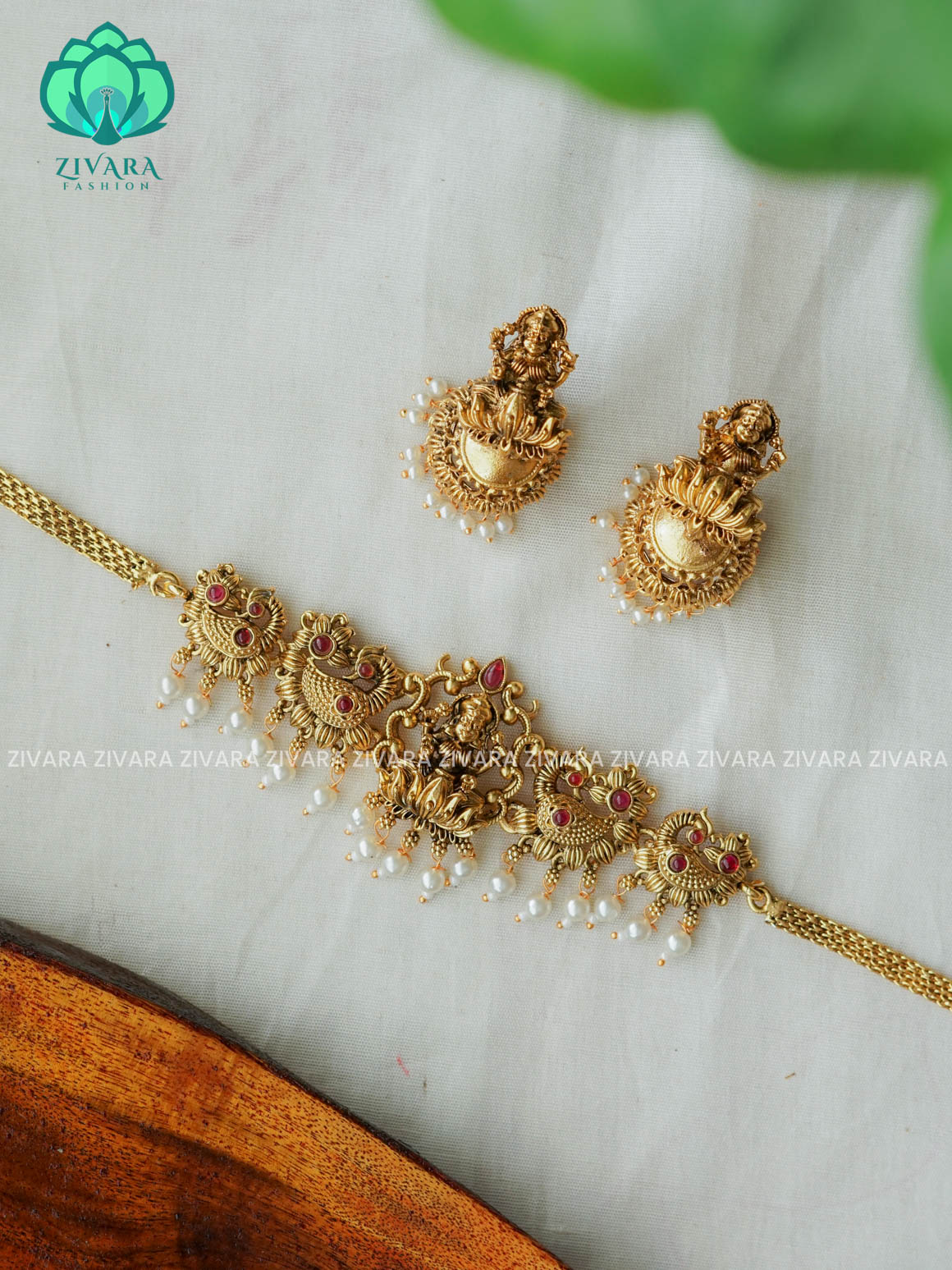 RUBY 3D TEMPLE CHOKER - Normal Matte finish - latest south indian jewellery