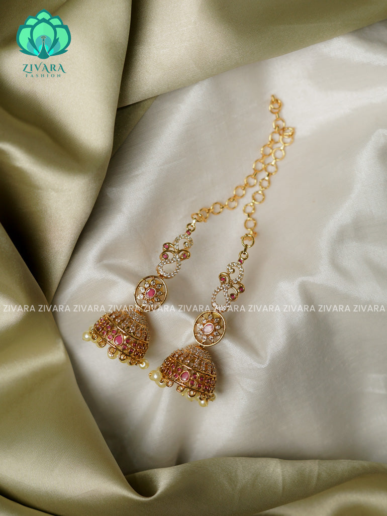 Ad stone  Medium sized - TRADITIONAL PREMIUM MATTE  polish JHUMKA with maatal- latest jewellery collection- zivara fashion