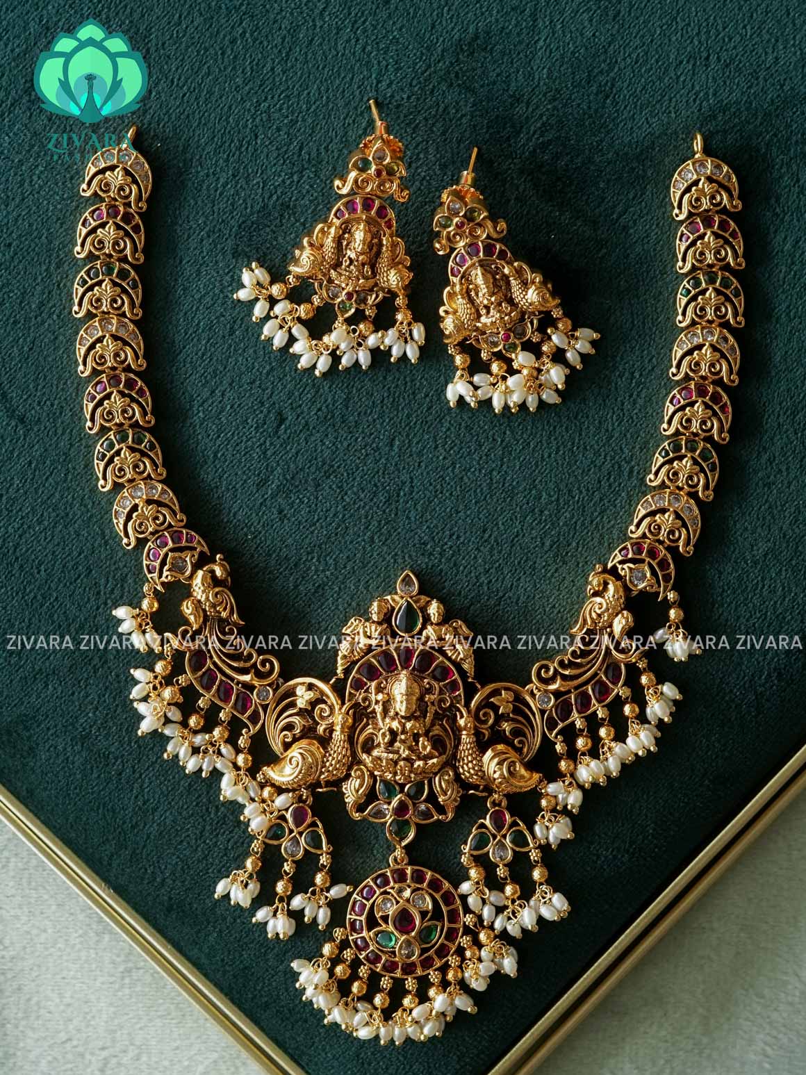 Akshayam - LAKSHMI PEACOCK WITH HANGINGS - bridal temple neckwear -Traditional south indian premium neckwear with earrings- Zivara Fashion- latest jewellery design