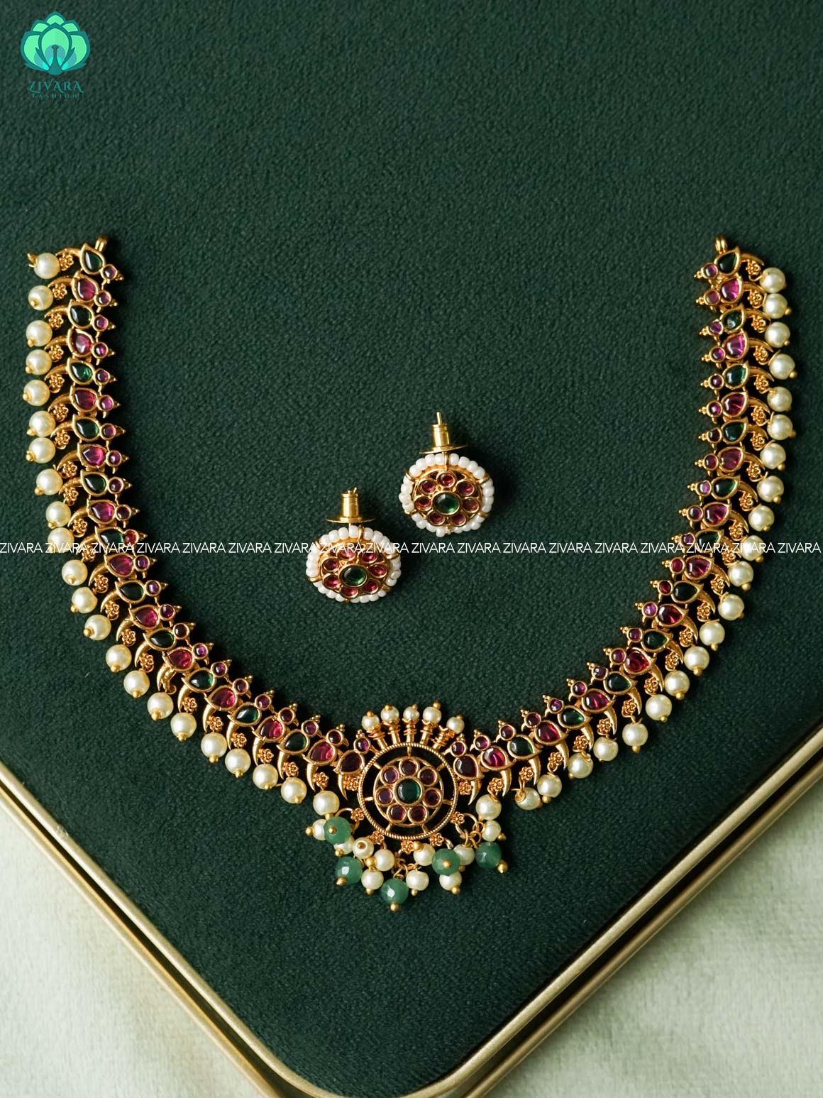 REAL KEMP neckwear with white beads hangings NECKWEAR with earrings - Zivara Fashion