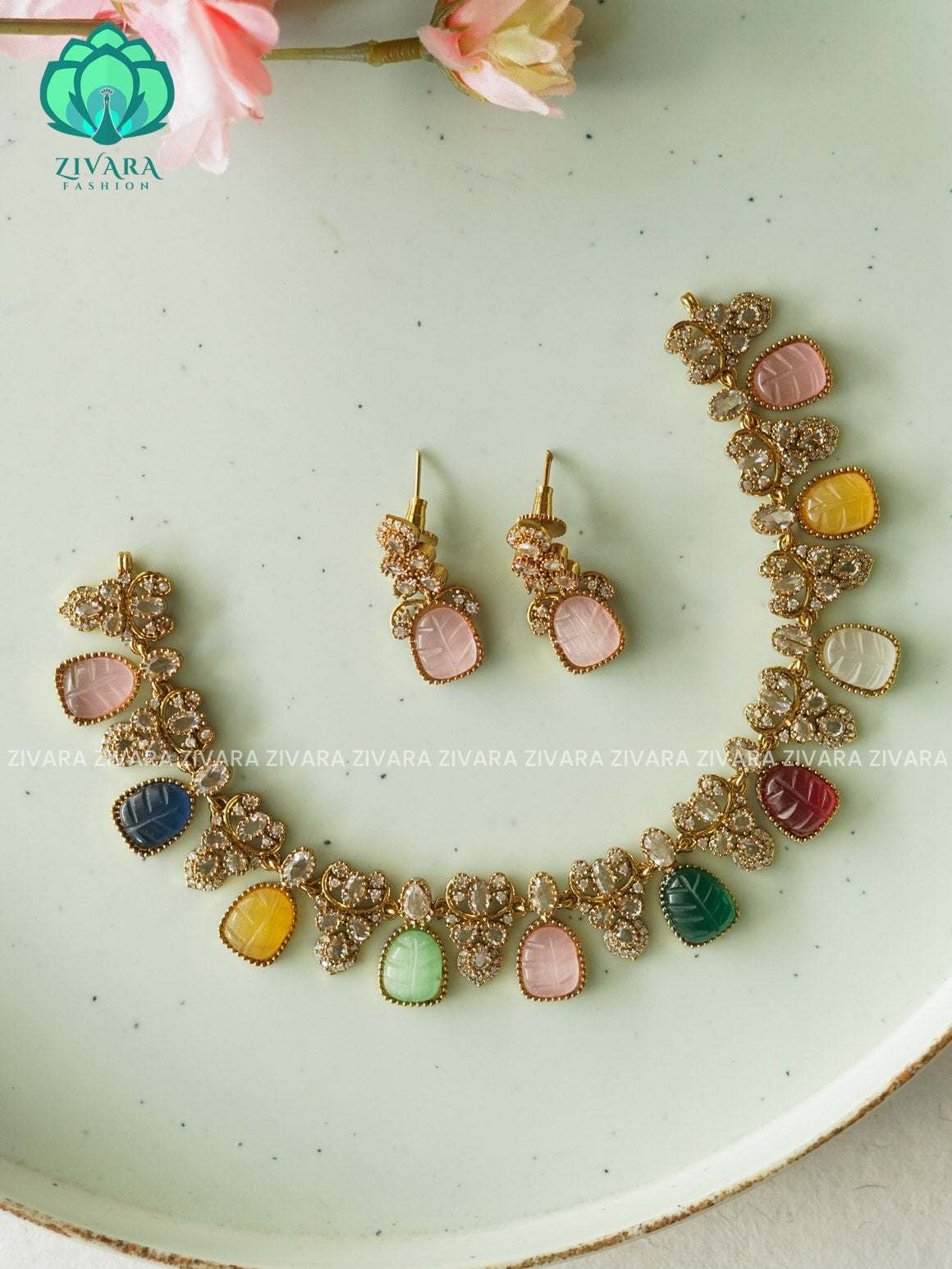 COLOURFUL STYLISH  - SUBTLE POLISH stylish and minimal elegant neckwear with earrings- Zivara Fashion