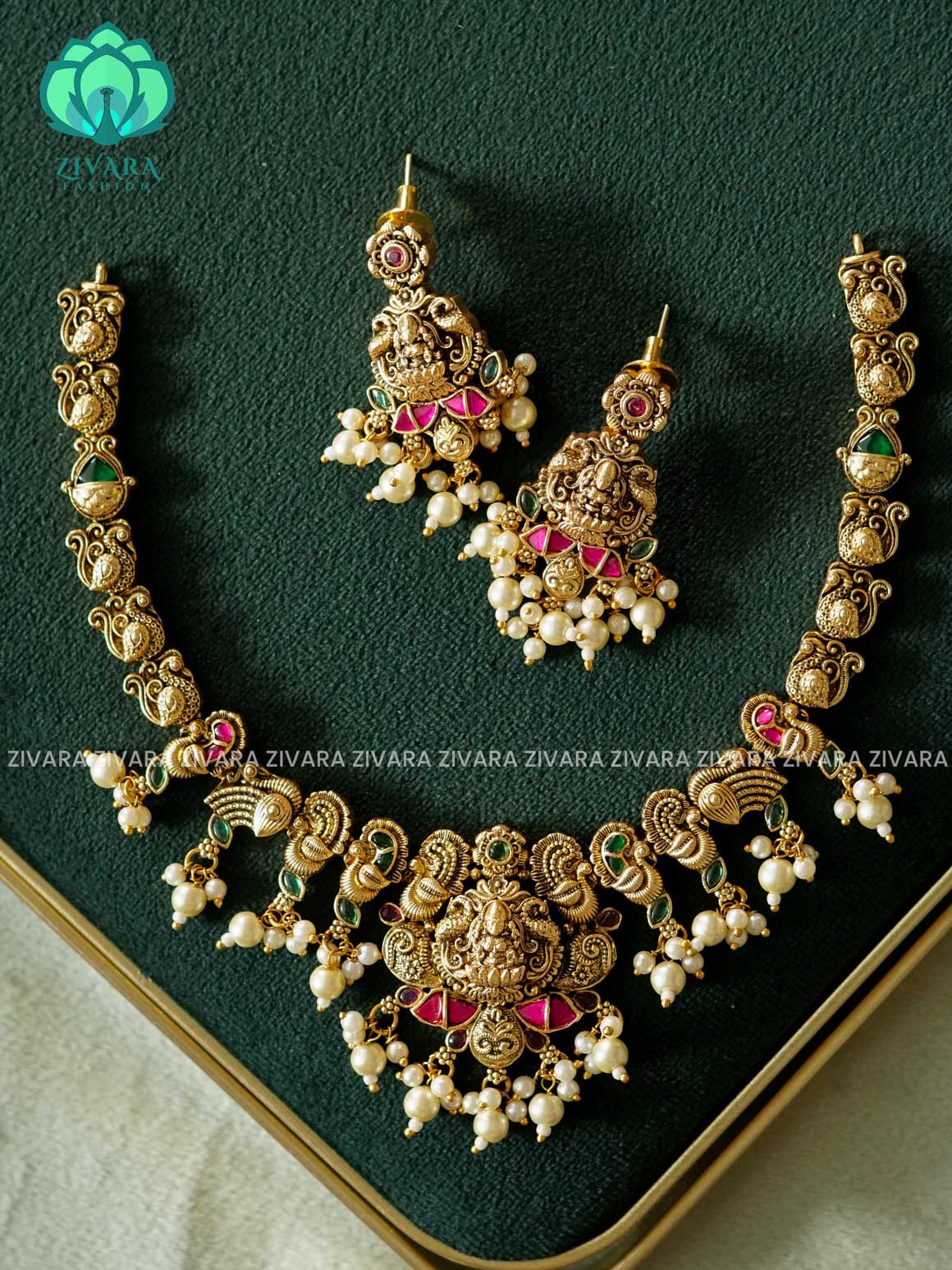 TEMPLE JADAU NECKWEAR - Traditional south indian premium neckwear with earrings- Zivara Fashion- latest jewellery design