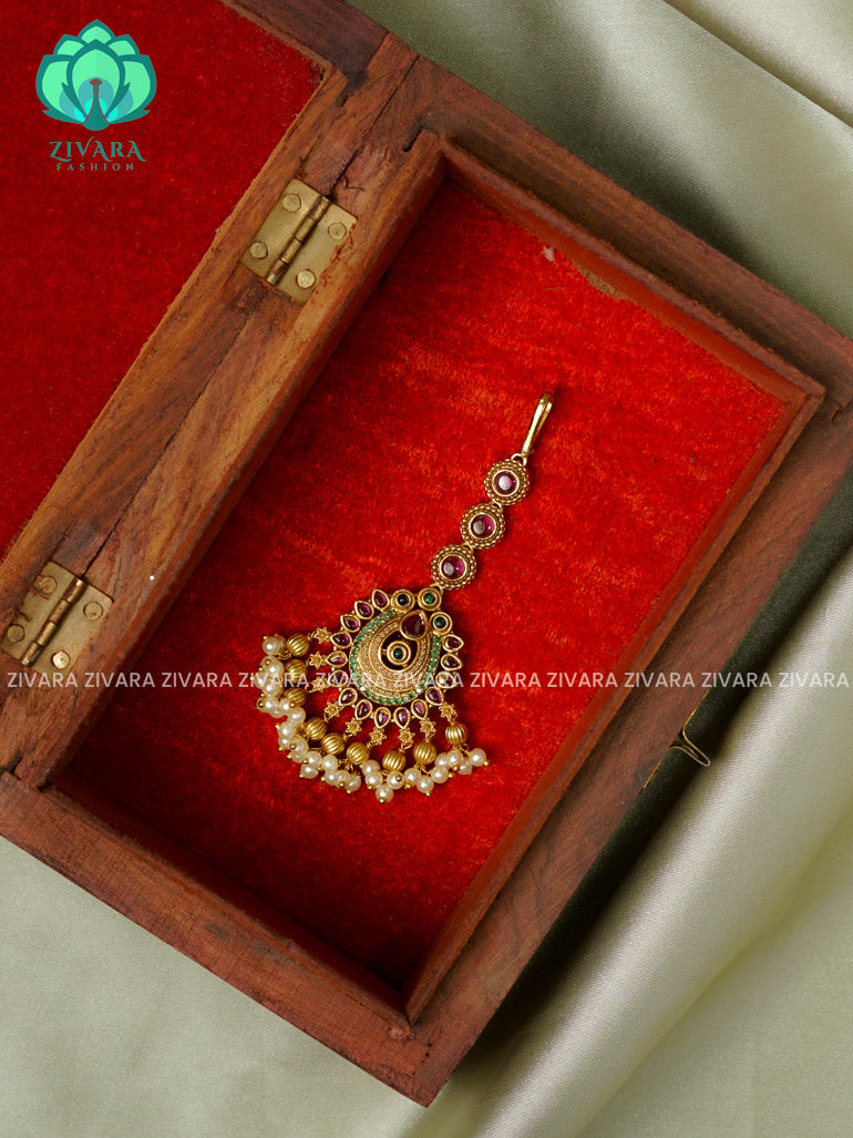 Temple style gold polish  - Bridal maang tikka, chutti- bridal head accessory- latest bridal collection - Zivara fashion