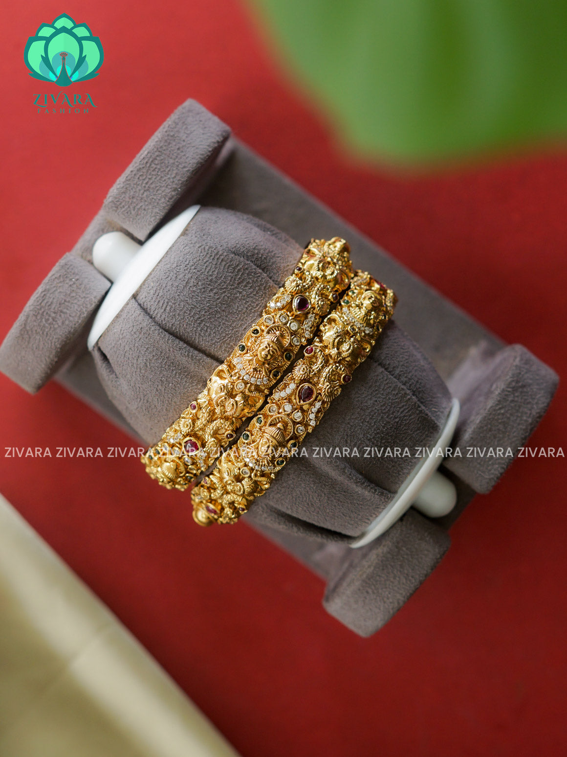 2 piece ANTIQUE VINTAGE TEMPLE bangles with cz stones-latest bangles collection -ZIVARA FASHION