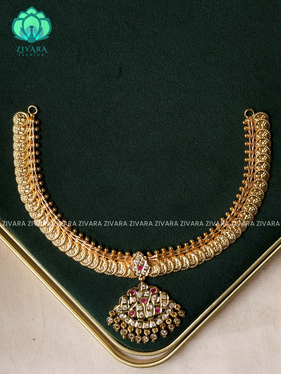 AMBIGAI-  RUBY STONE COIN  MICROGOLD POLISH ATTIGAI WITHOUT EARRING - Zivara Fashion- latest jewellery design