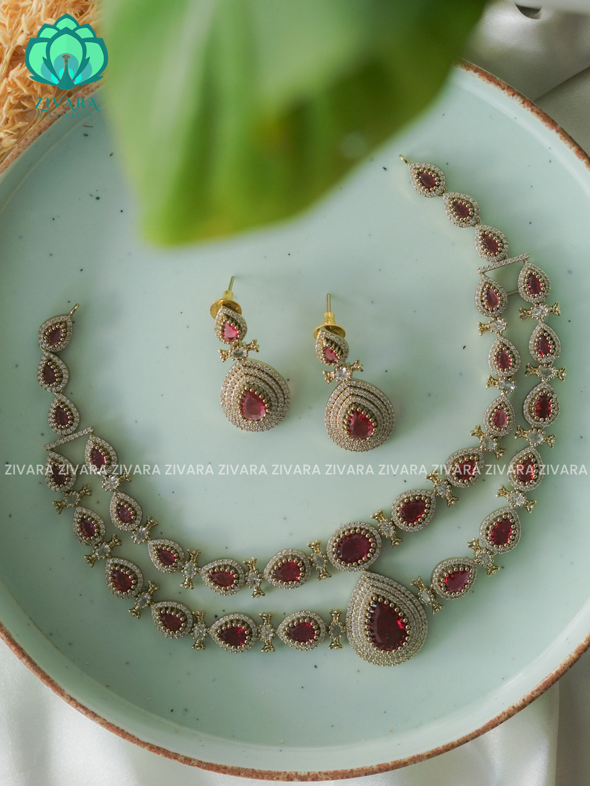 RUBY - TEAR  - Ultra premium victoria finish polish trending neckwear collection- bridal collection- Zivara Fashion