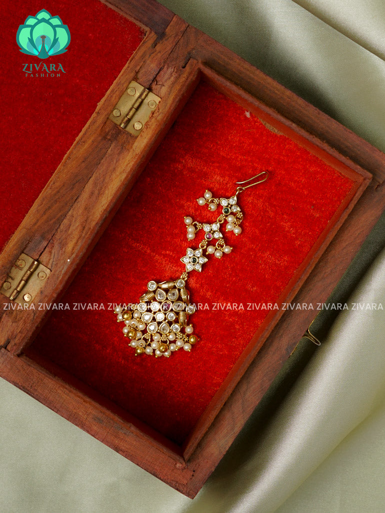 Temple style gold polish  - Bridal maang tikka, chutti- bridal head accessory- latest bridal collection - Zivara fashion