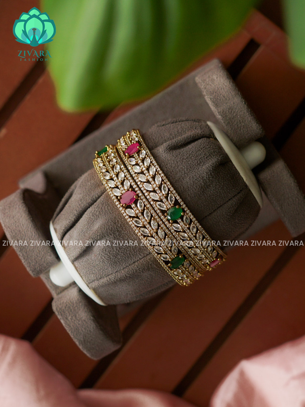 2 piece bangles with cz stones-latest bangles collection -ZIVARA FASHION