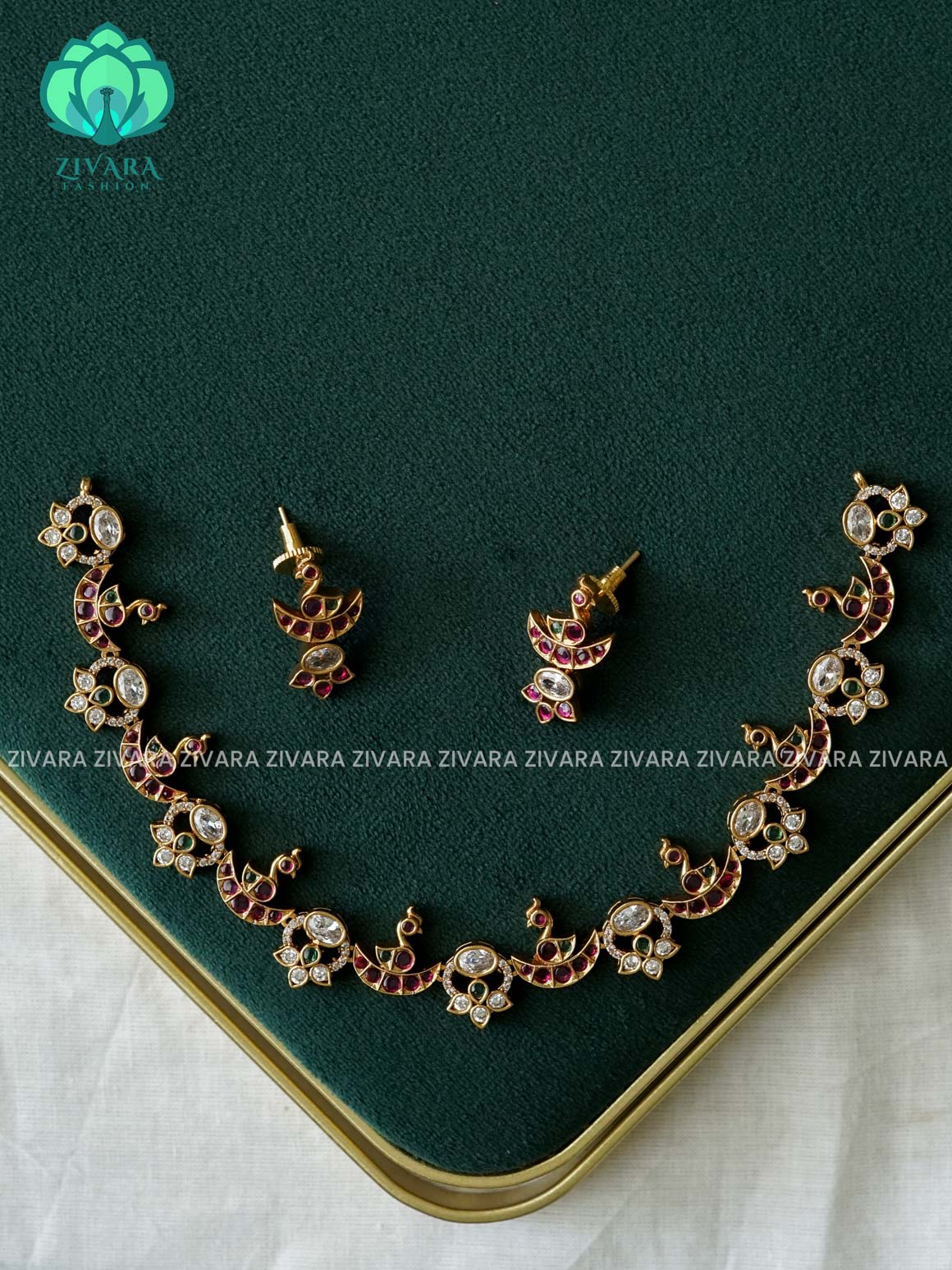 REAL KEMP MOON NECKWEAR -Traditional south indian premium neckwear with earrings- Zivara Fashion- latest jewellery design