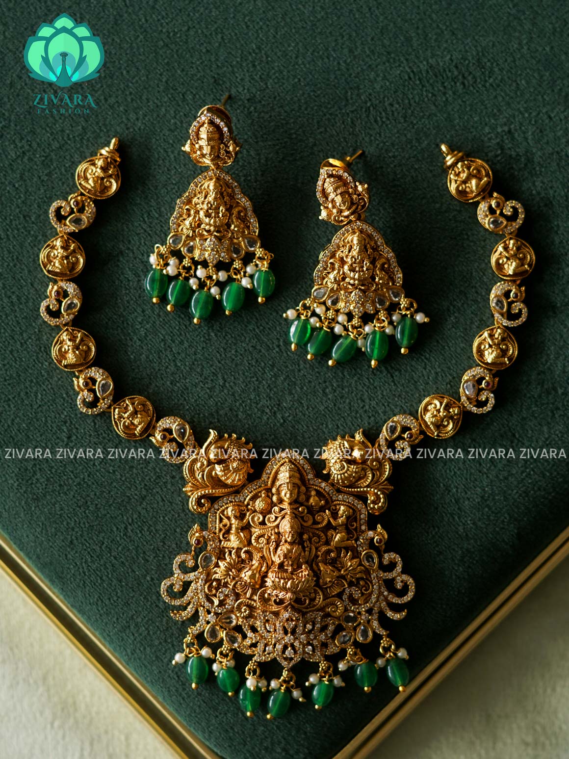 Akshayam- bridal temple  neckwear -Traditional south indian premium neckwear with earrings- Zivara Fashion- latest jewellery design