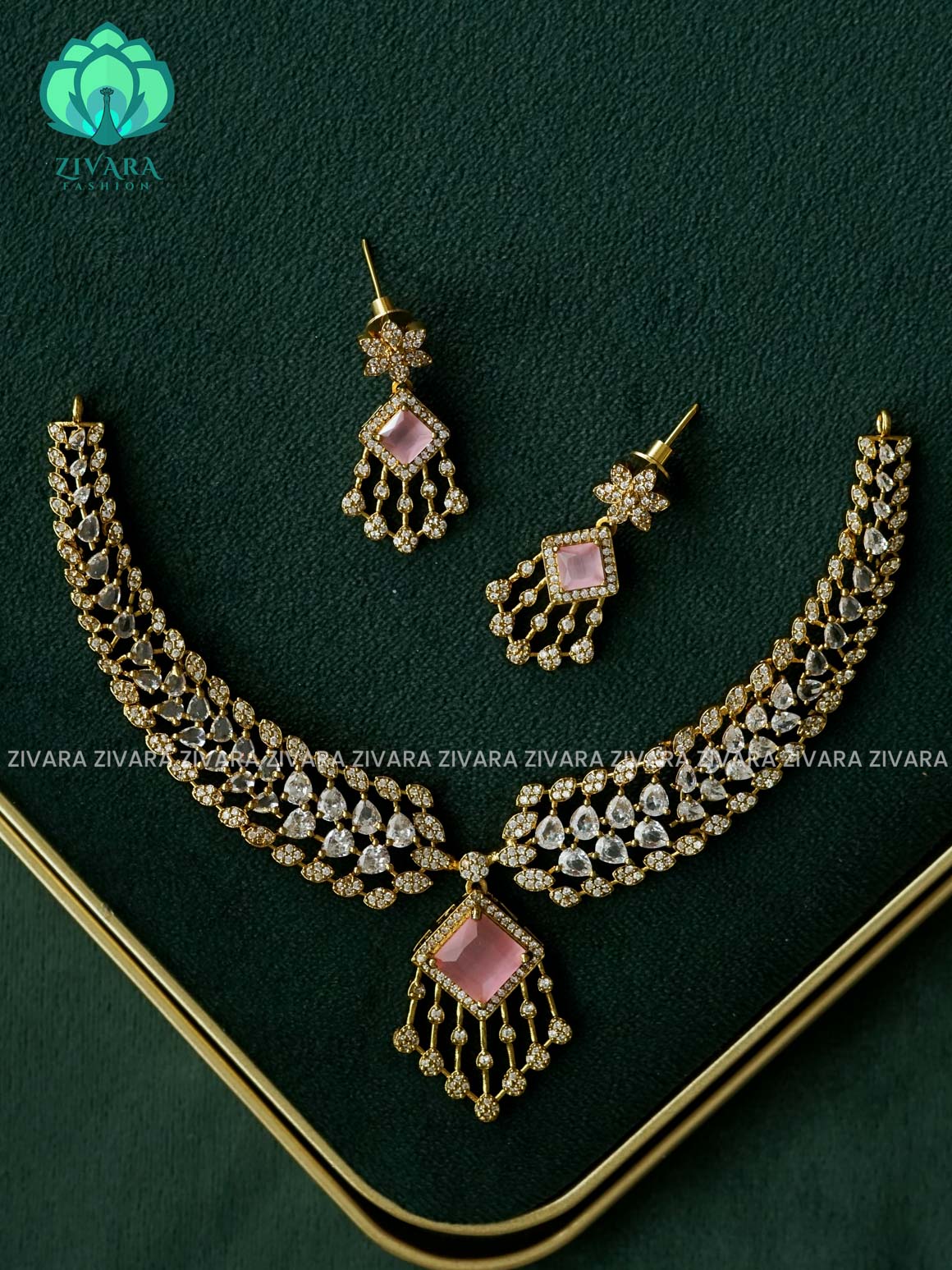 PASTEL PINK WHITE - HASLI - stylish and minimal elegant neckwear with earrings- Zivara Fashion
