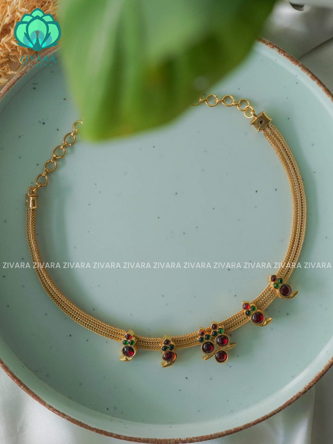 RED AND GREEN  - Simple kemp attigai neckwear - latest kemp dance jewellery collection