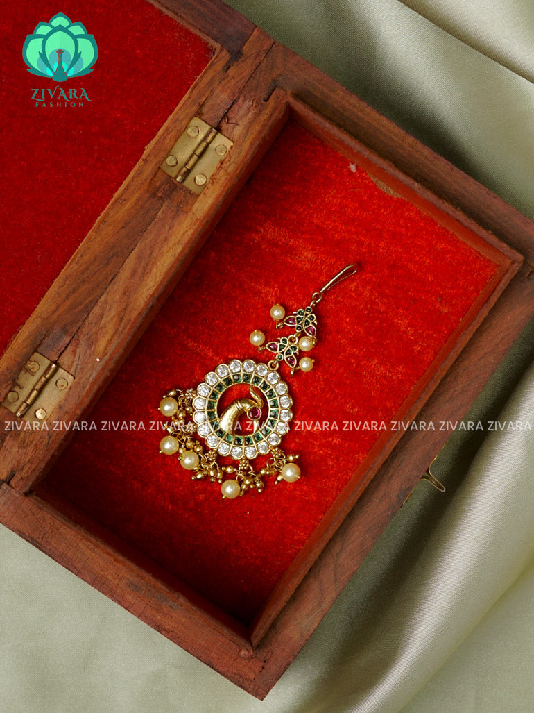 Temple style gold polish  - Bridal maang tikka, chutti- bridal head accessory- latest bridal collection - Zivara fashion