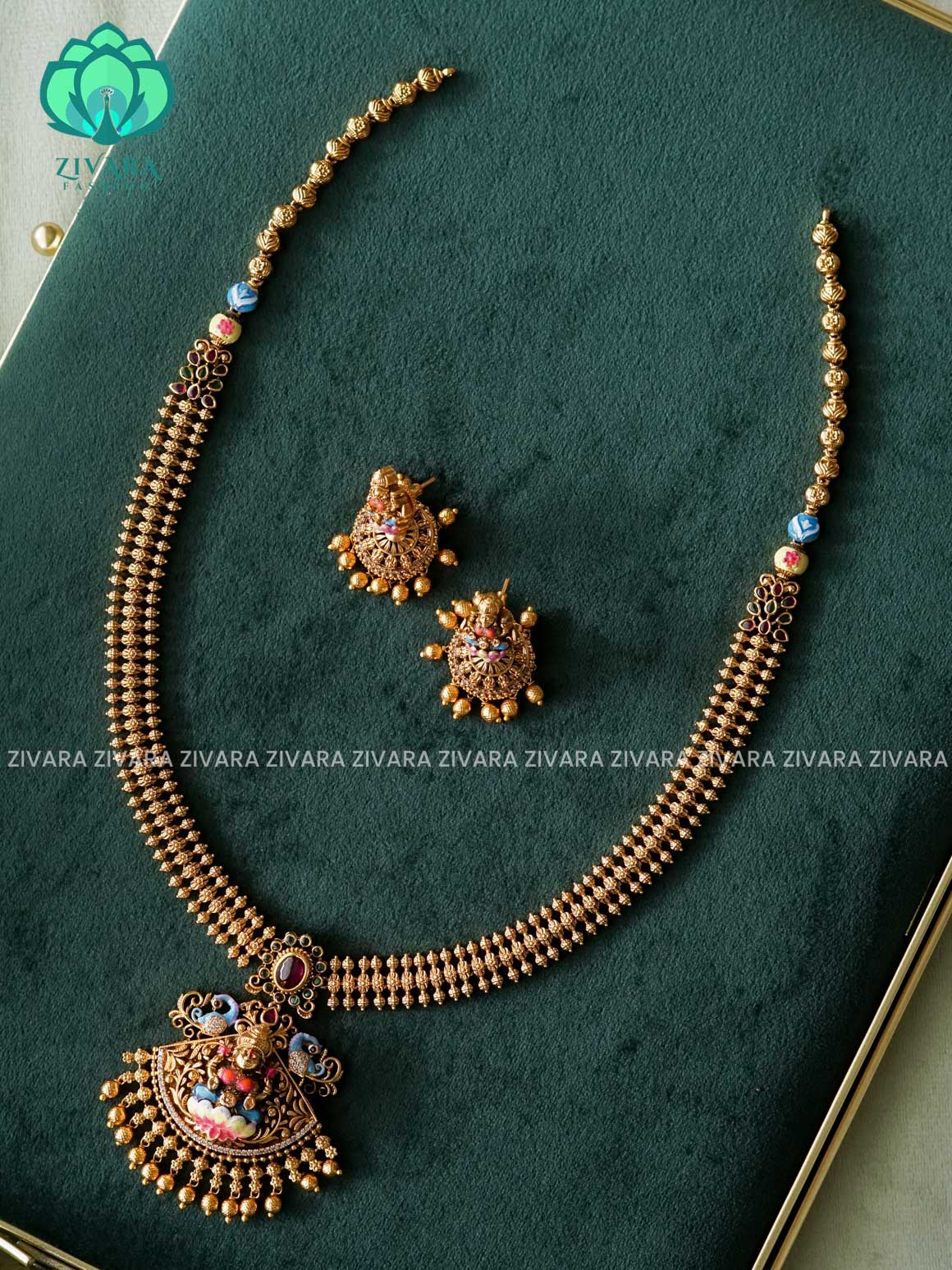 MADHURYA -  LAKSHMI VINTAGE FINISH  handpainted - Traditional south indian premium neckwear without earrings- Zivara Fashion- latest jewellery design
