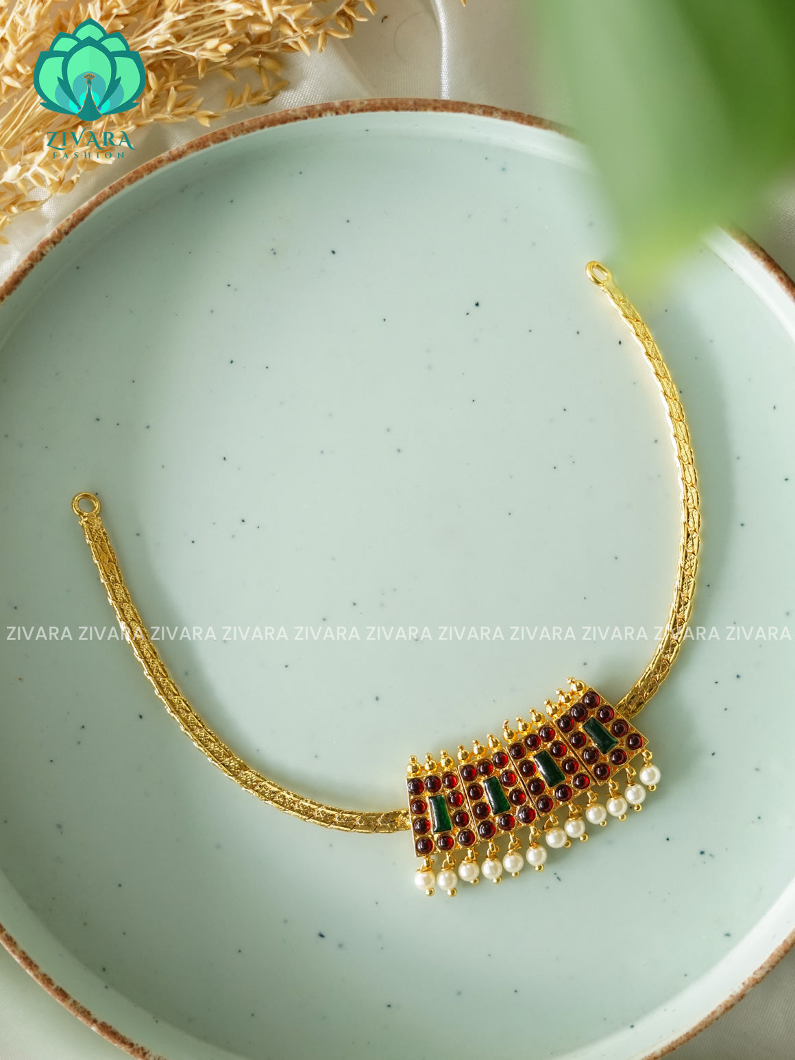 RED AND GREEN - INIYA - Simple kemp attigai neckwear - latest kemp dance jewellery collection