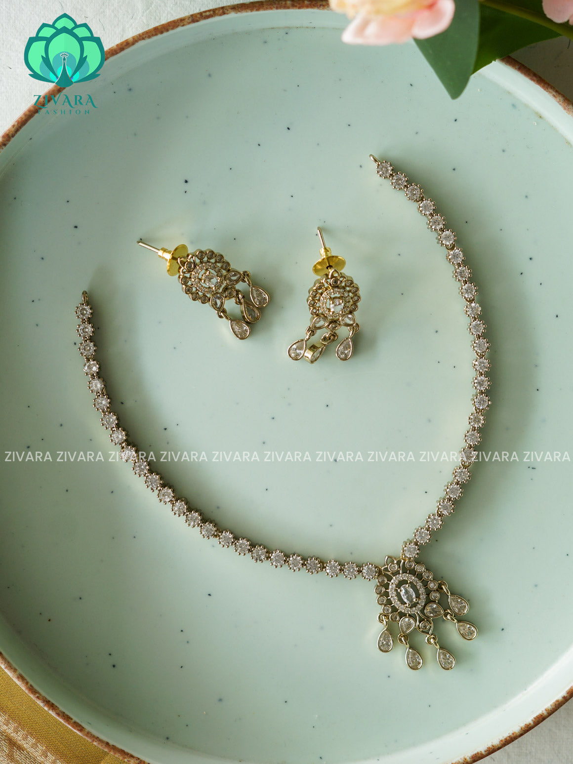 WHITE - TEAR  - SUBTLE POLISH stylish and minimal elegant neckwear with earrings- Zivara Fashion