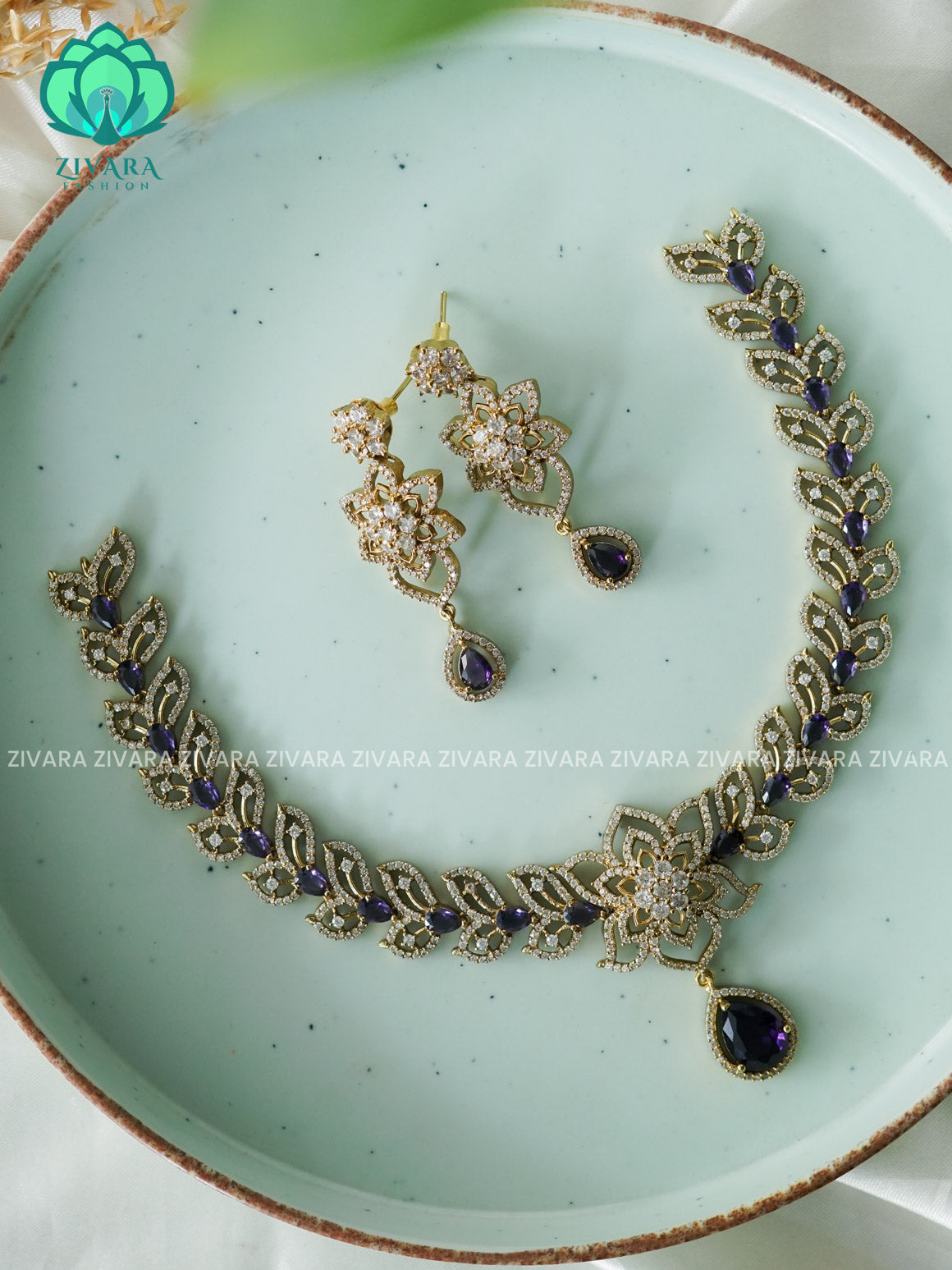 PURPLE FLOWER  - stylish and minimal elegant neckwear with earrings- Zivara Fashion