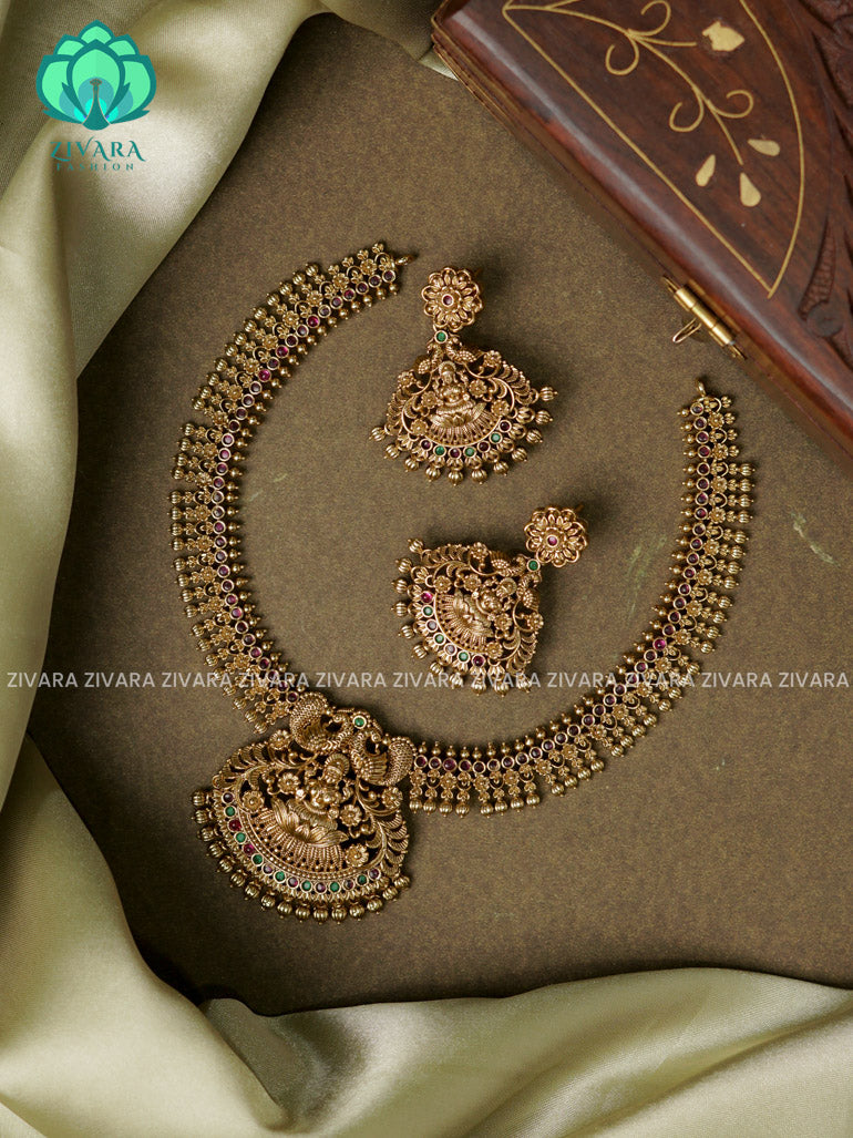 TEMPLE BRIDAL VINTAGE LOOK -Traditional south indian premium neckwear with earrings- Zivara Fashion- latest jewellery design.