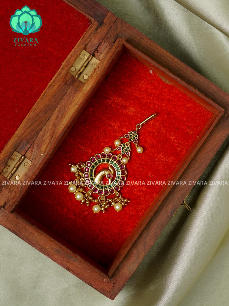 Temple style gold polish  - Bridal maang tikka, chutti- bridal head accessory- latest bridal collection - Zivara fashion