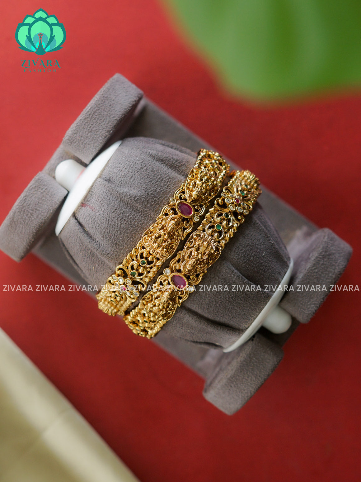 2 piece ANTIQUE VINTAGE TEMPLE bangles with cz stones-latest bangles collection -ZIVARA FASHION