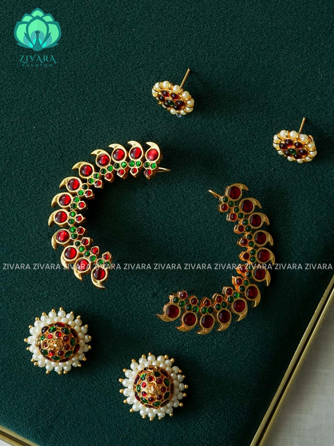 RED AND GREEN -TRADITIONAL KEMP EARCUFF JHUMKA - latest kemp dance jewellery collection