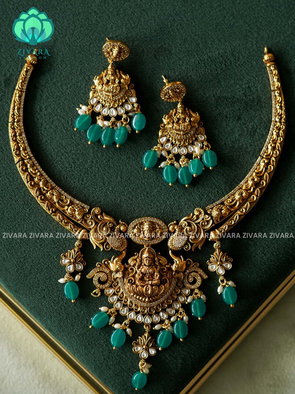 Akshayam- bridal temple hasli neckwear -Traditional south indian premium neckwear with earrings- Zivara Fashion- latest jewellery design