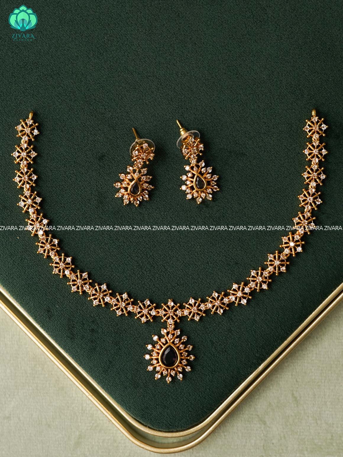 PURPLE- STAR MOTIF FREE  -PREMIUM SUBTLE GOLD FINISH  stylish and minimal elegant neckwear with earrings- Zivara Fashion