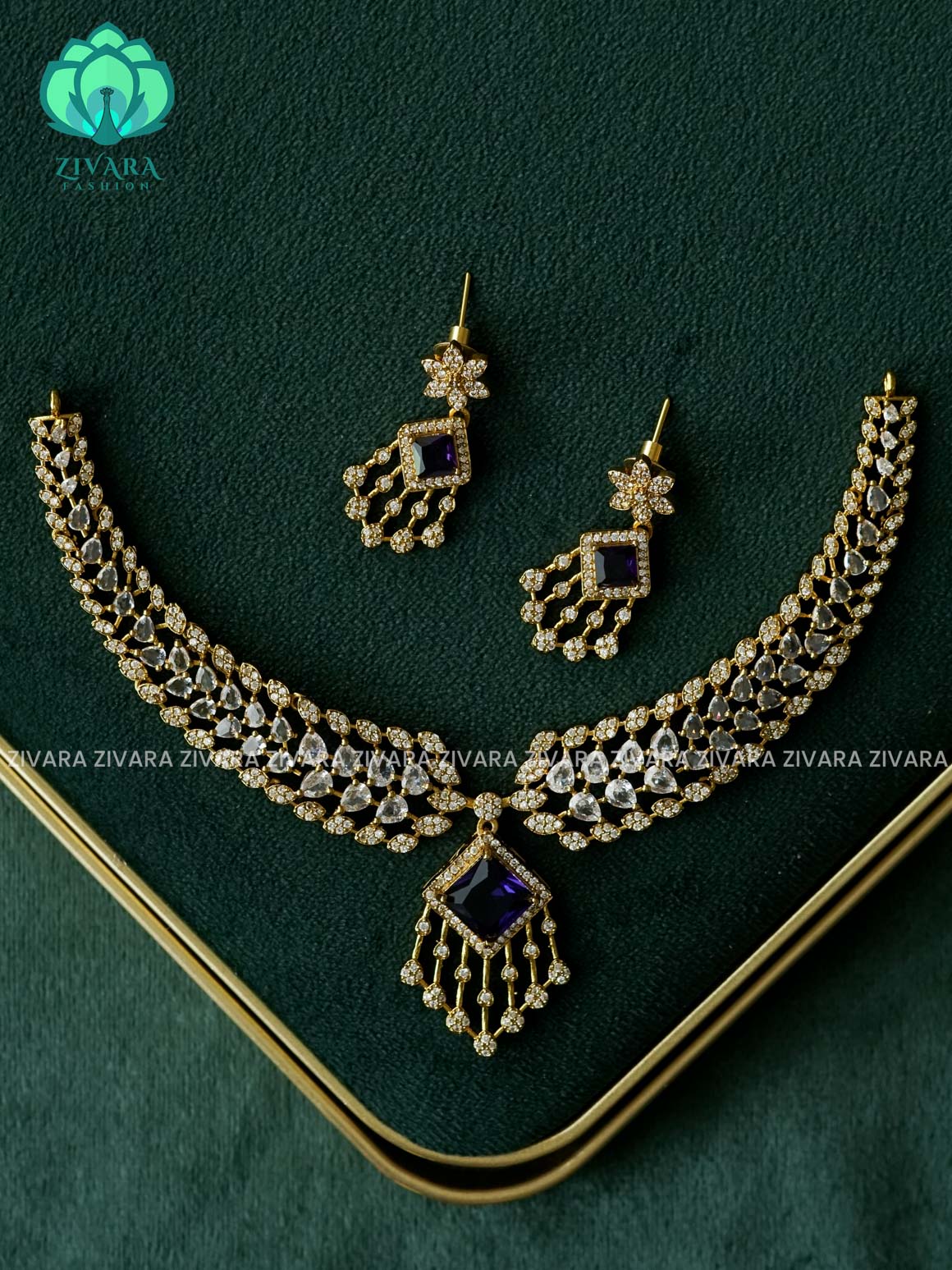PURPLE WHITE - HASLI - stylish and minimal elegant neckwear with earrings- Zivara Fashion