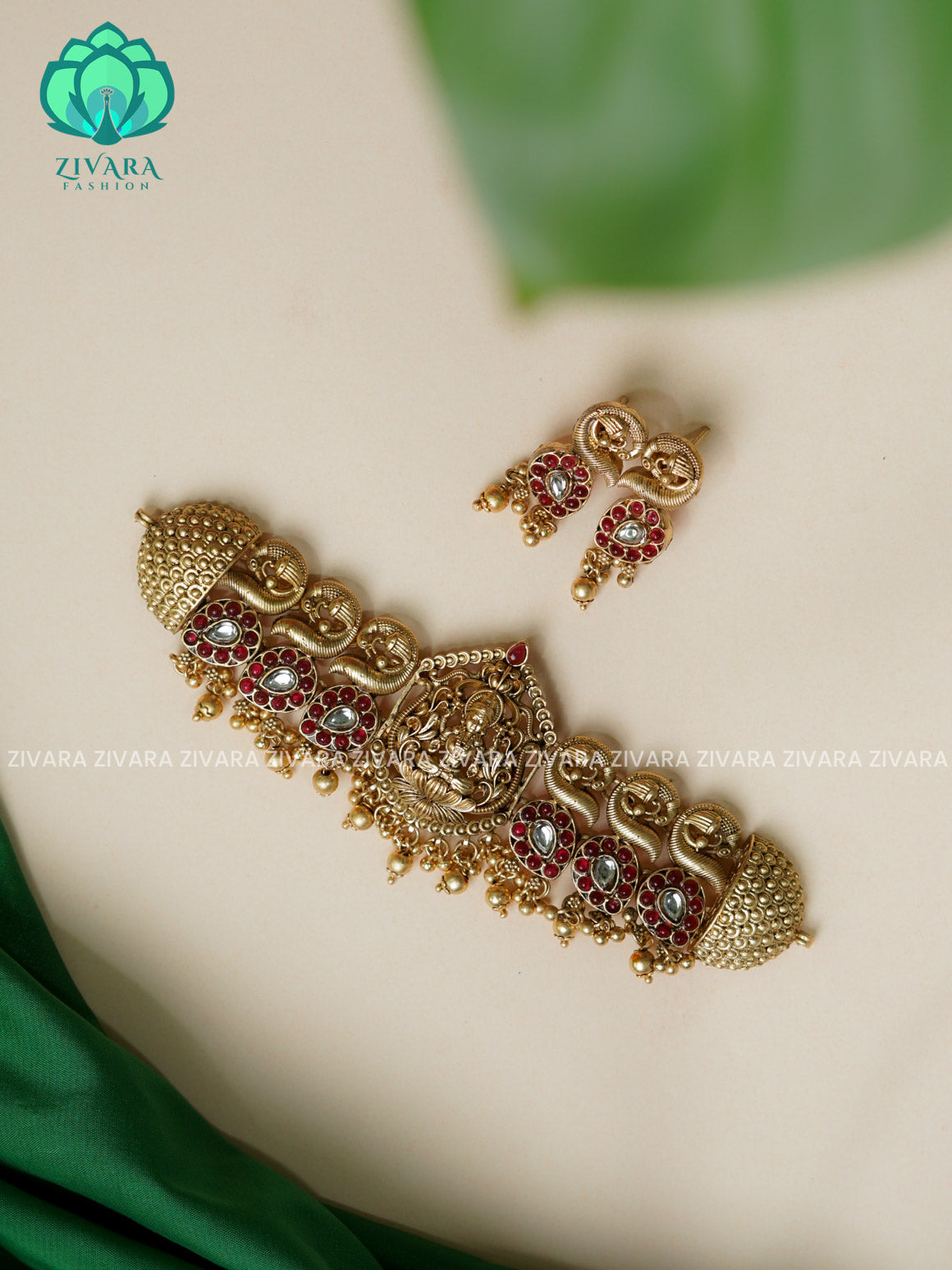 RUBY HEAVY ANNAPAKSHI CHOKER - Normal Matte finish - latest south indian jewellery