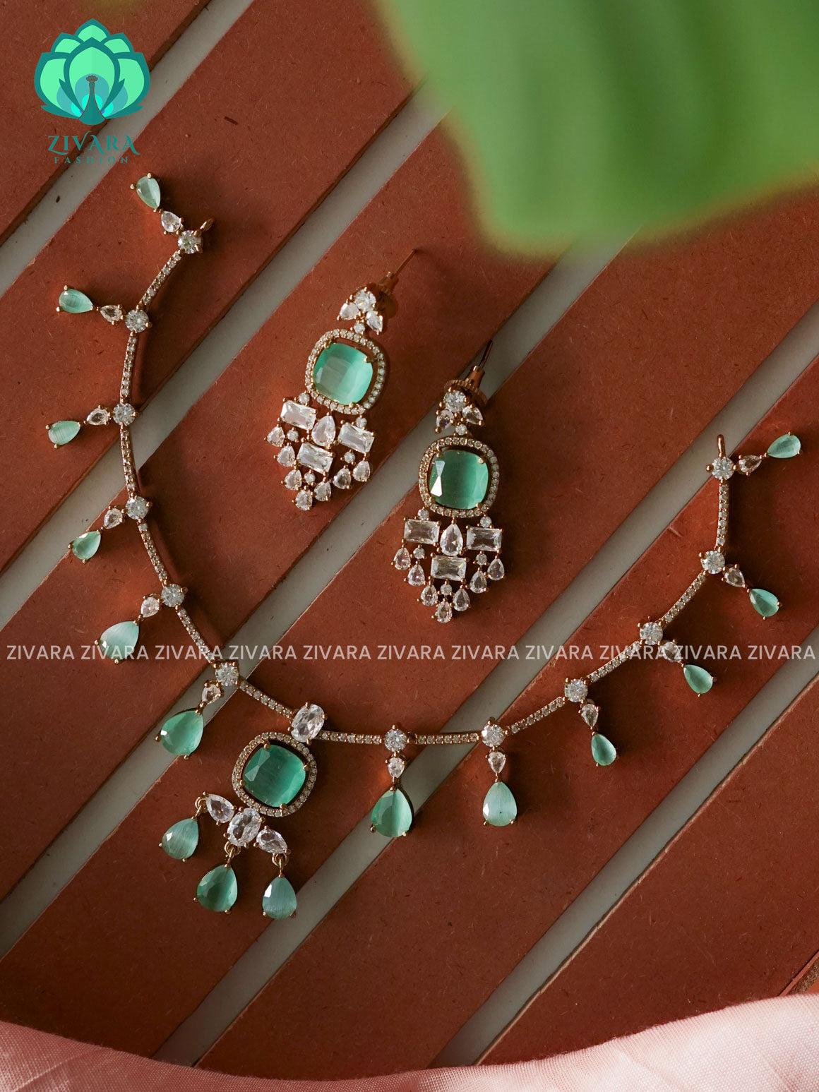 Pastel green- Gorgeous - stylish and minimal elegant neckwear with earrings- Zivara Fashion
