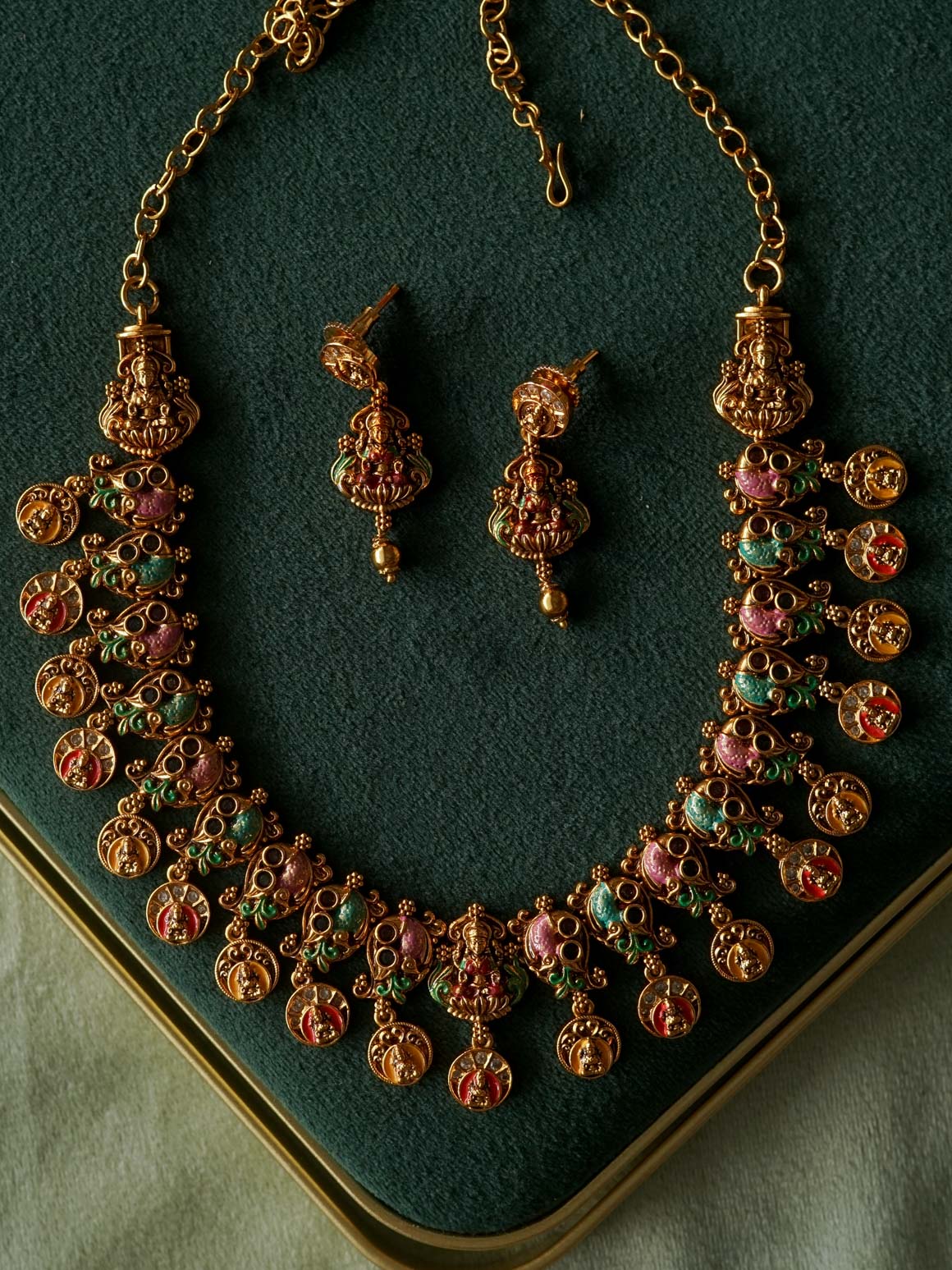 MADHURYA -  LAKSHMI PEACOCK  handpainted - Traditional south indian premium neckwear without earrings- Zivara Fashion- latest jewellery design