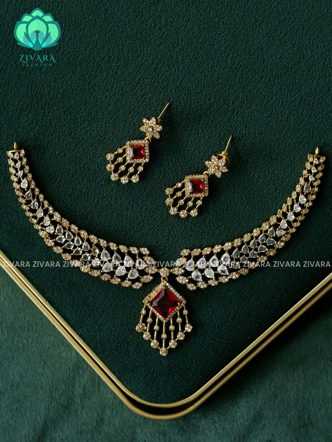 RUBY WHITE - HASLI - stylish and minimal elegant neckwear with earrings- Zivara Fashion