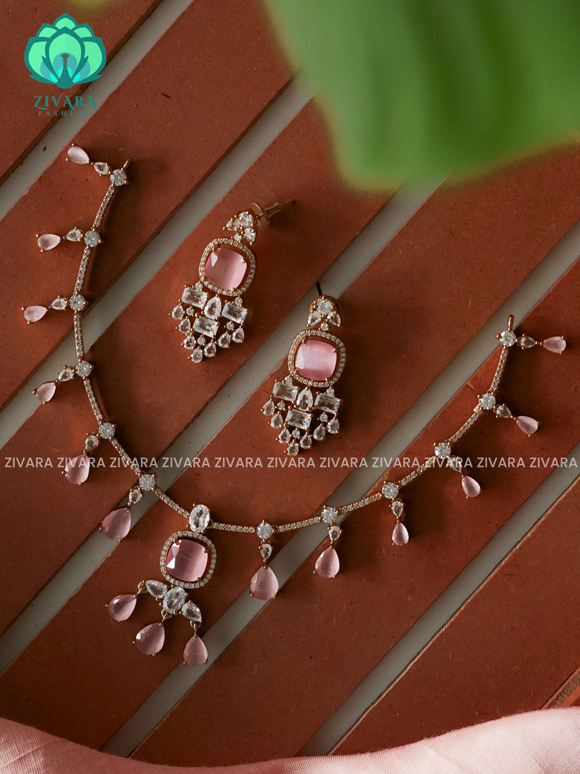 Pastel Pink- Gorgeous - stylish and minimal elegant neckwear with earrings- Zivara Fashion